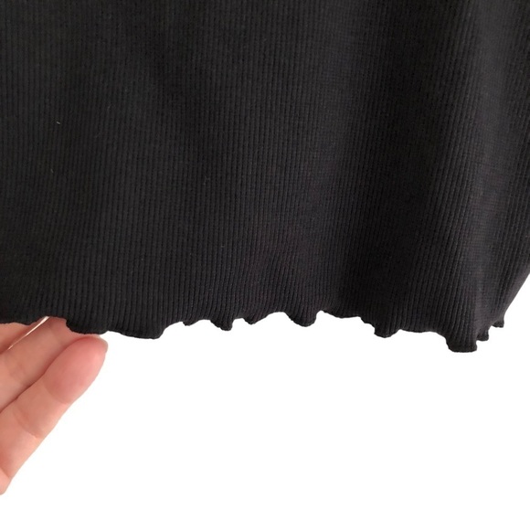 Topshop Black Ribbed Crop Top Lettuce Hem Size US 8 - Picture 3 of 5
